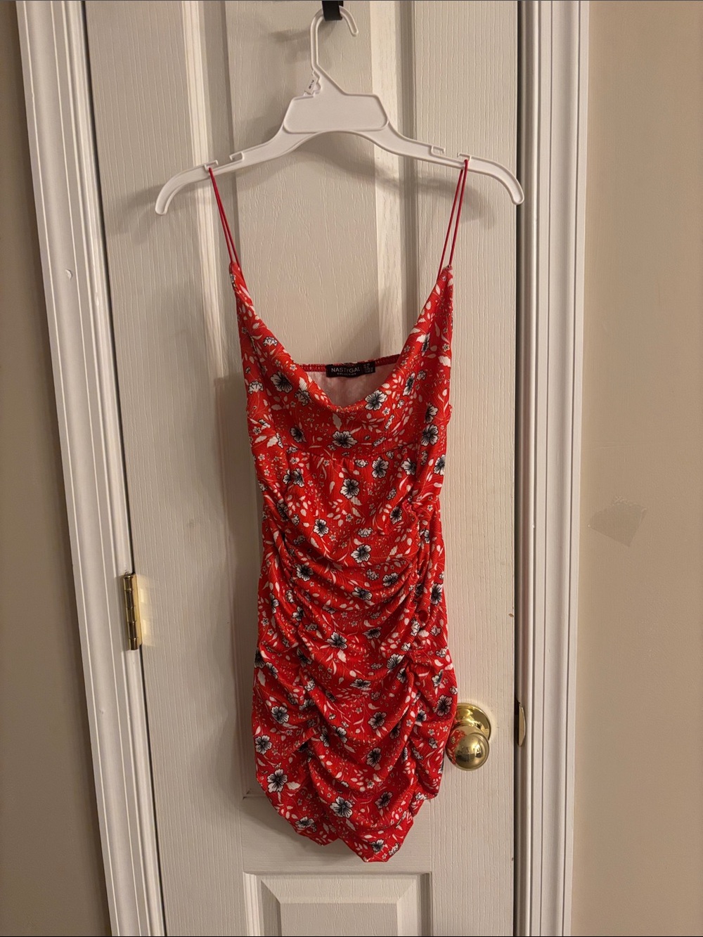 Nasty Gal Red Floral Slip Dress with White & Black Blooms